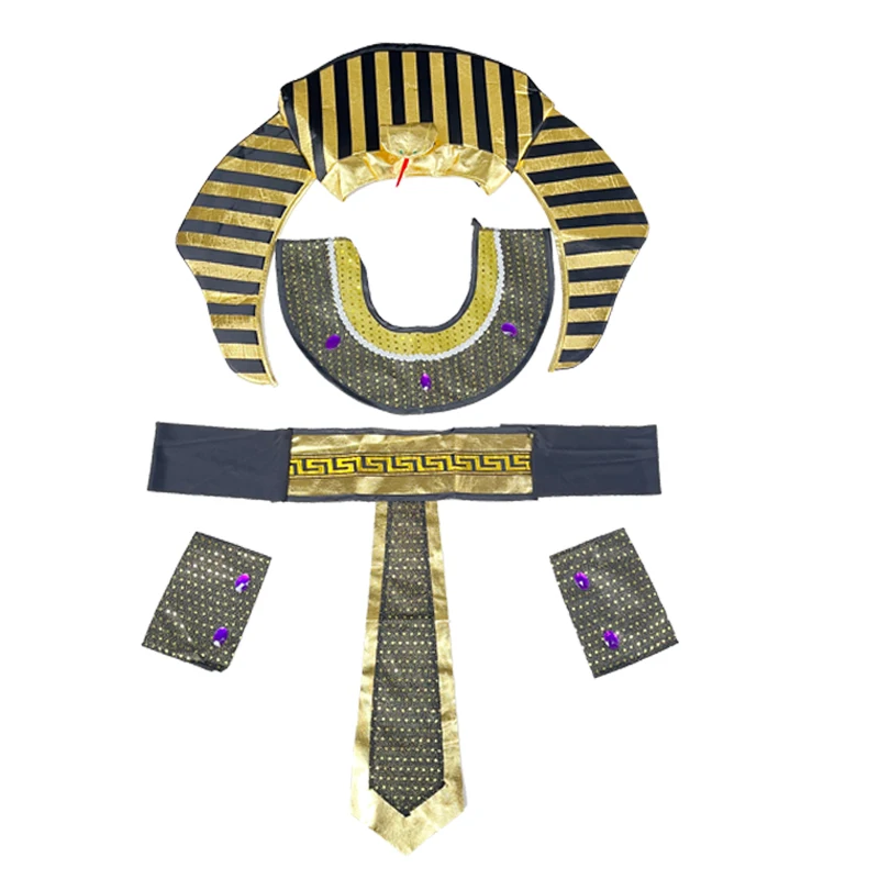 Conjunto de accesorios de disfraz egipcio para niños, tocado de faraón egipcio, pulseras de cuello egipcio para Halloween, juego de rol, Cosplay