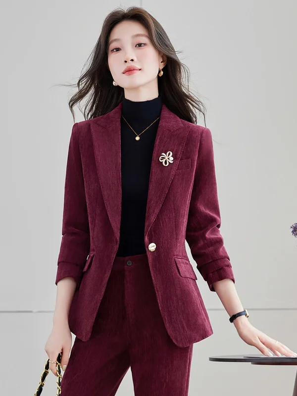 Elegant Women's Suit Set Winter New Professional Art Exam Uniform Chic Snail  Style Suit Jacket Commute Casual Business