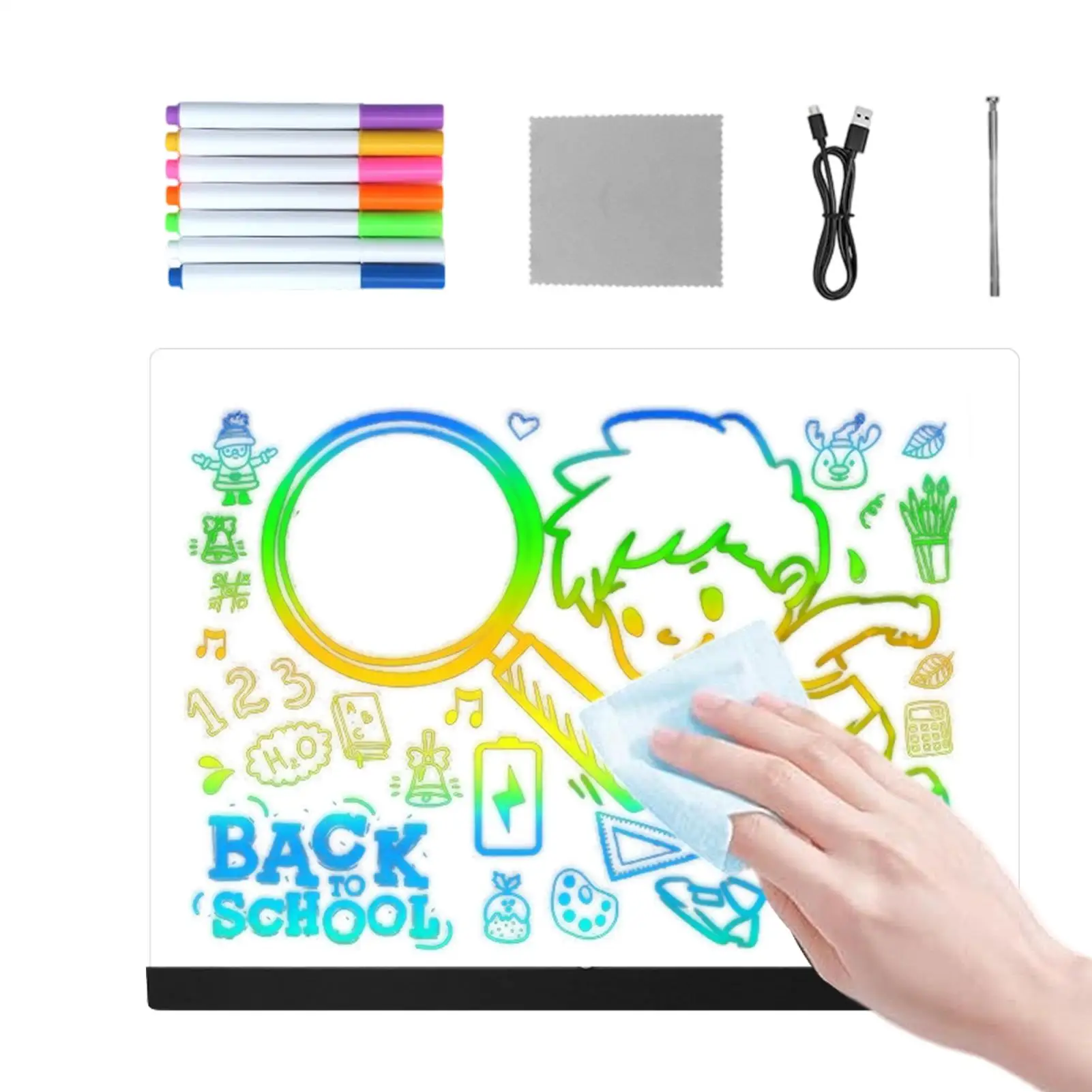 LED-Notiztafel, 7 Farben, trocken abwischbar, Touch-Steuerung, Malspielzeug, LED-Lichttafel für Kinder, Nachtlicht, Heimbüros, Schule, Urlaub