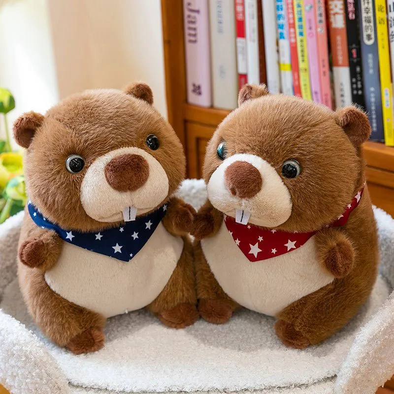 

Cute Groundhog Plush Toy Soft Capybara Stuffed Animal with Triangle Scarf Kawaii Bear Plush Pillow for Kids Gift Home Decor