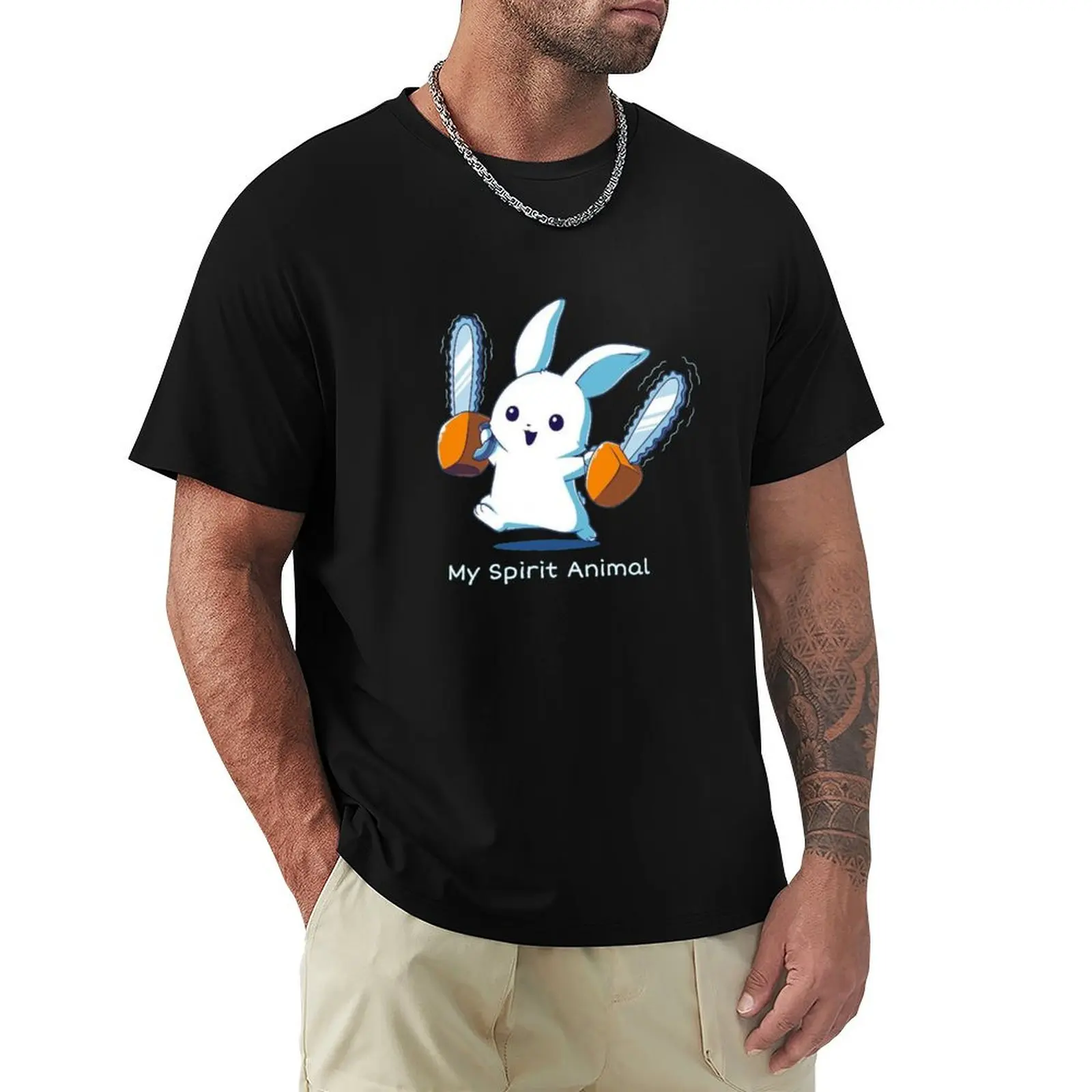 Rabbit with Chainsaws Sticker T-Shirt Plus Size Short Sleeve T-Shirt