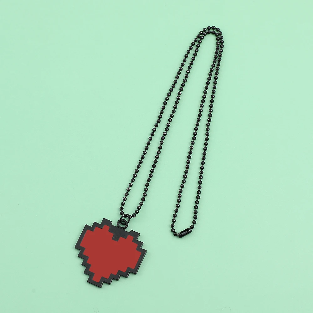 Pixel Heart Couple Necklace Hollow Heart Shape Chain Pendant Necklace for Women Men Couple Love Necklace Jewelry