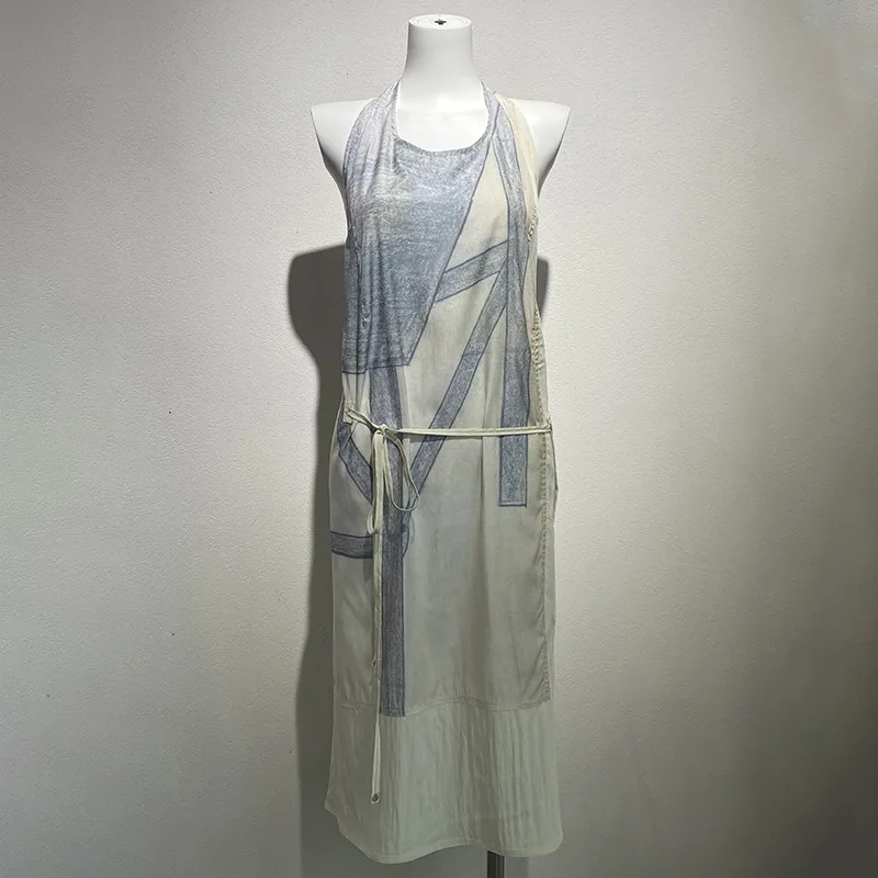 

Лето 2022, новый стиль, лоскутное платье-блузка без рукавов с принтом и вырезом, вечернее платье с открытой спиной для женщин, модное