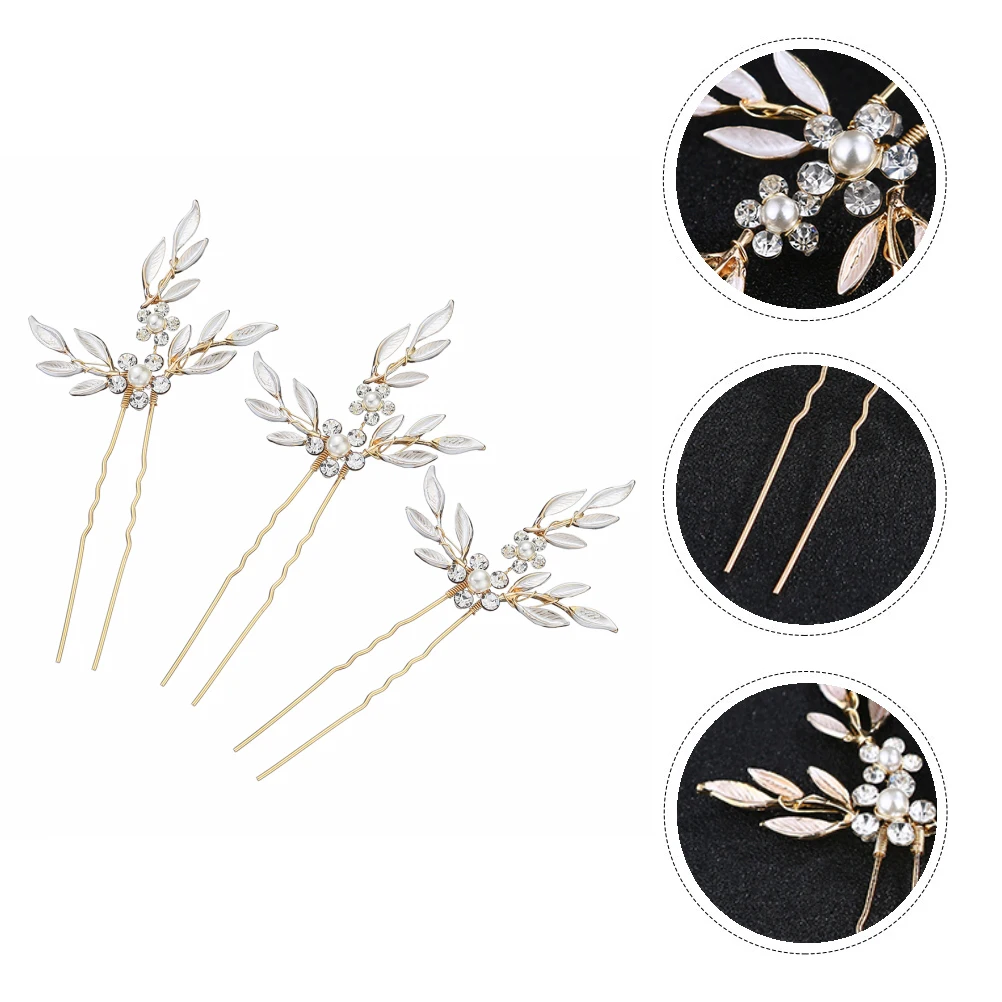 

3 Pcs Rhinestone Pearl Hairpin Clips Accessories Charming Headdresses Bridal Alloy Sparkling Hairpins Child Adornments