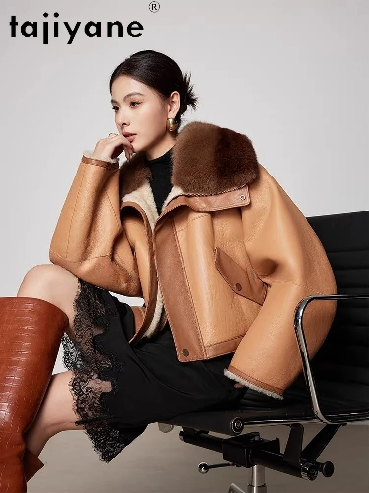 TAJIYANE Natural Sheepskin with Wool Attached Jacket Women Short Stylish Coats Real Fur Coat 2025 Winter Woman Clothing fourrure