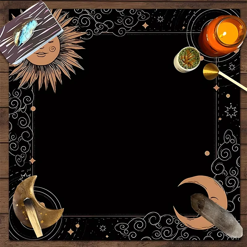 Celestial Sun-Moon Altar Cloth, Mystic Astrology Tarot Card Mat, Polyester Divination Tablecloth for Spiritual Witchcraft Room D