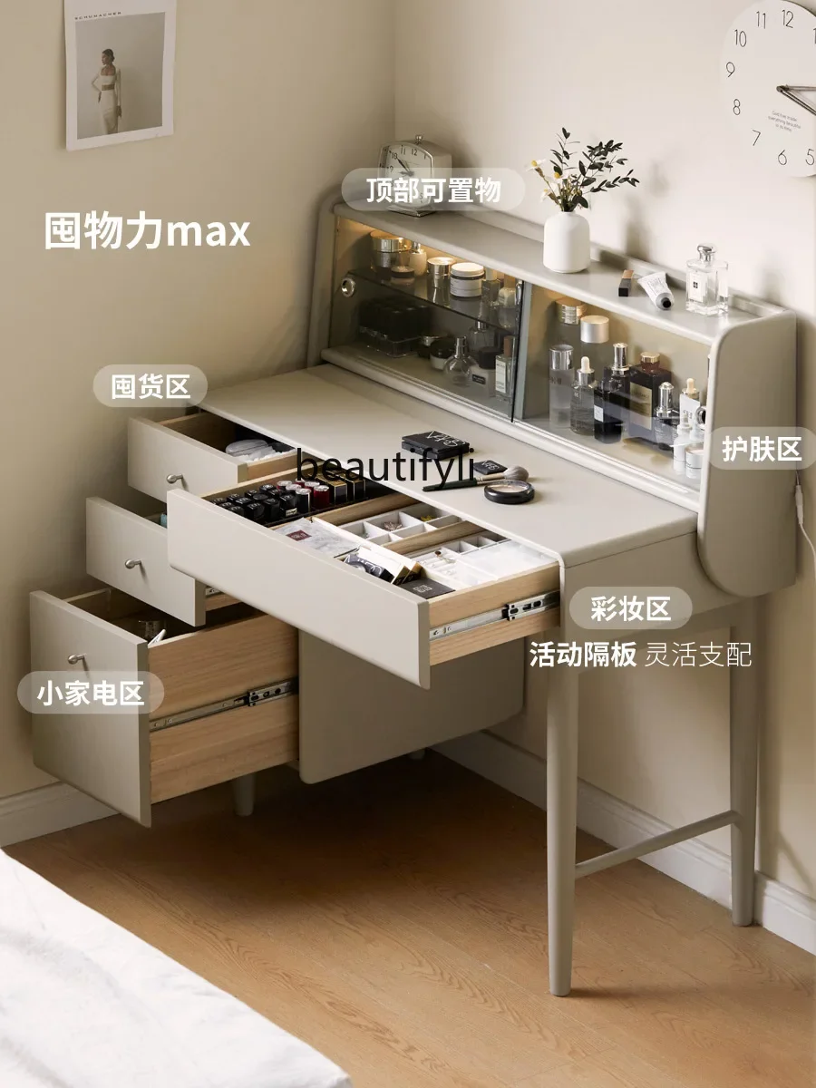 طاولة مكياج من الخشب الصلب، خزانة فاخرة بإضاءة غرفة النوم مع مصباح، خزانة تخزين بسيطة مع طاولة رف A15