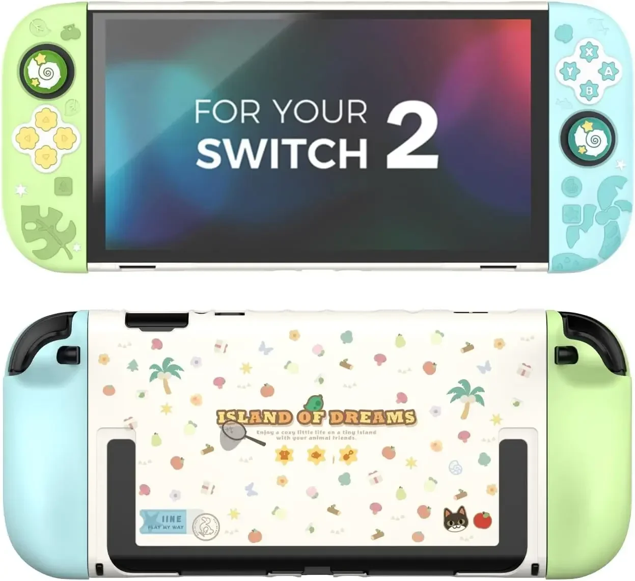 IINE Switch 2 Protective Case Set Hard PC Back Cover with Silicone Joypad Covers Dock Compatible Grip Case with Joystick Caps