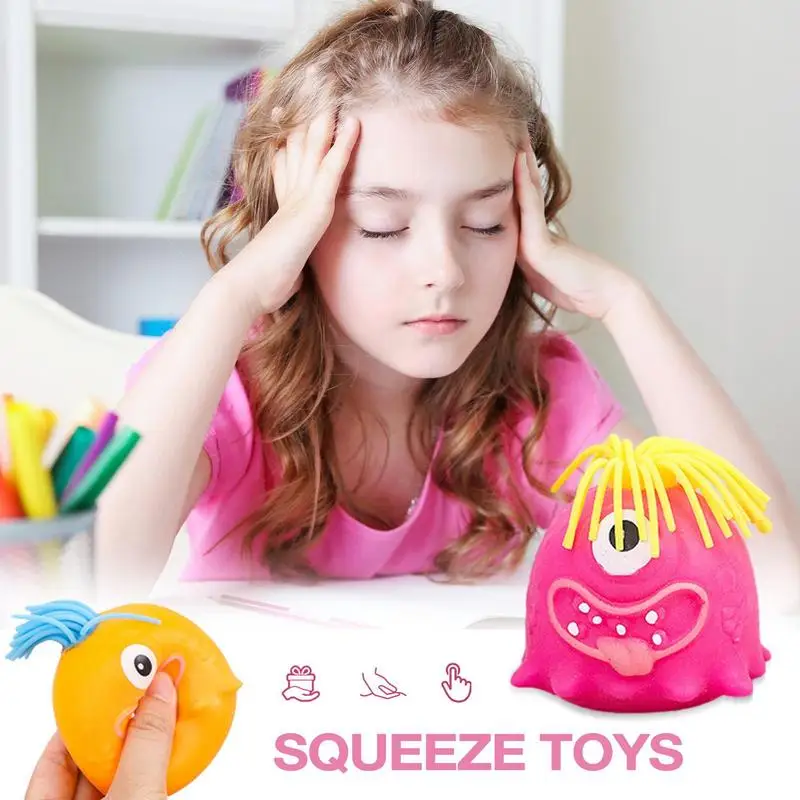 Squeezable puxando o cabelo brinquedo para crianças, desenhos animados de olho único, aperte o cabelo, brinquedo educativo, alívio do estresse