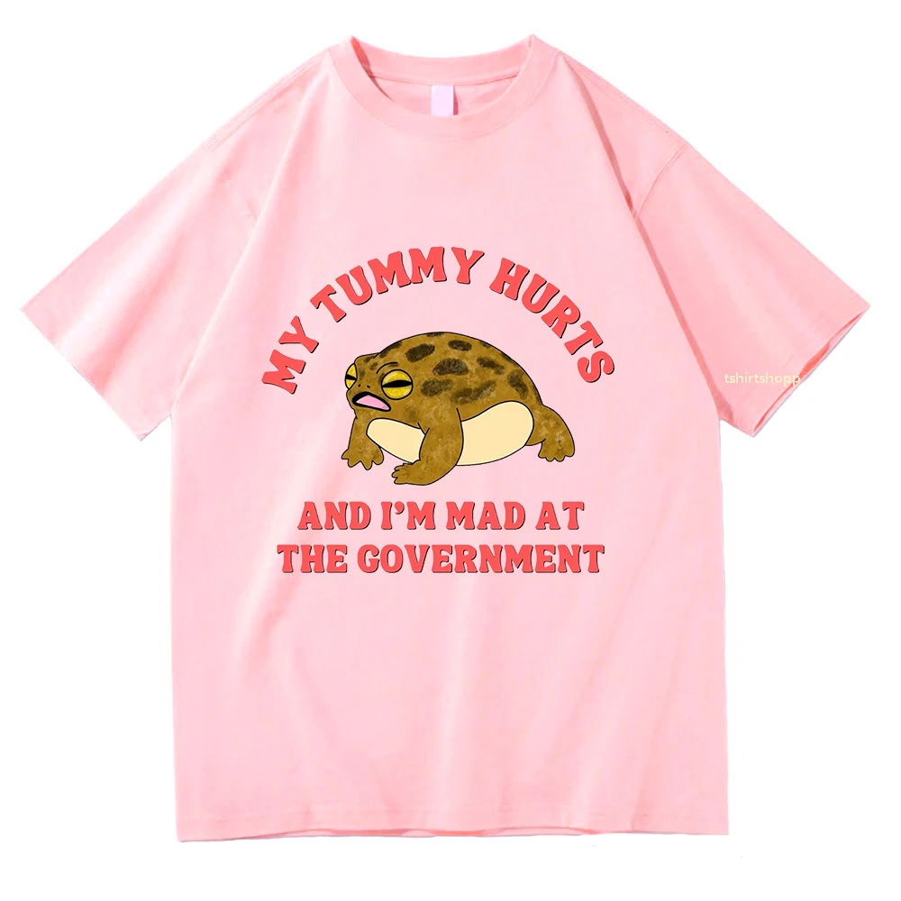 My Tummy Hurts and I'm Mad At The Government Frog T Shirts Men/women Tshirt Vintage Hip Hop Unisex Cotton Summer Aesthetic Tops