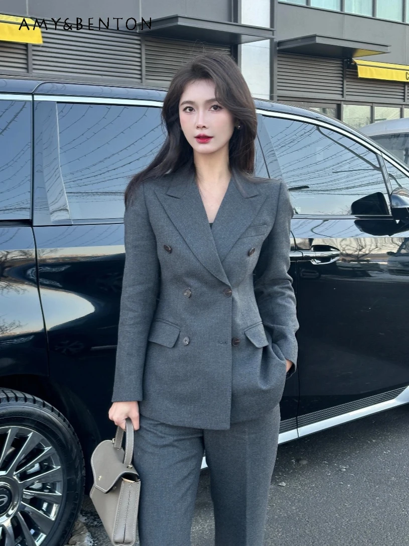 

Professional High-end Commuter Style Women Clothing Slim Blazer Straight-leg Pants Temperament Two Piece Sets Womens Outifits