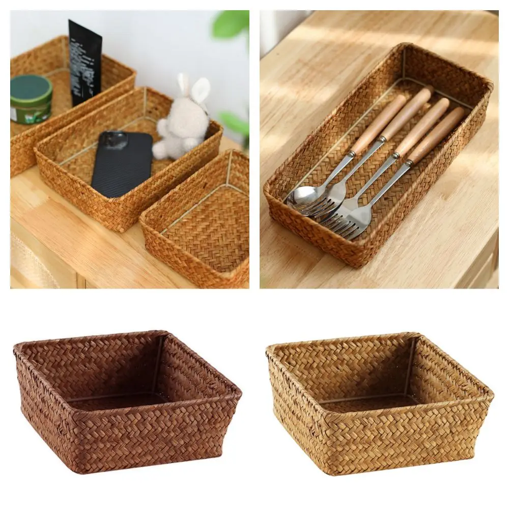 Woven Pattern Storage Basket Grass Vegetables Candy Snacks Desktop Sundries Box Home Decoration Rectangle Display Basket