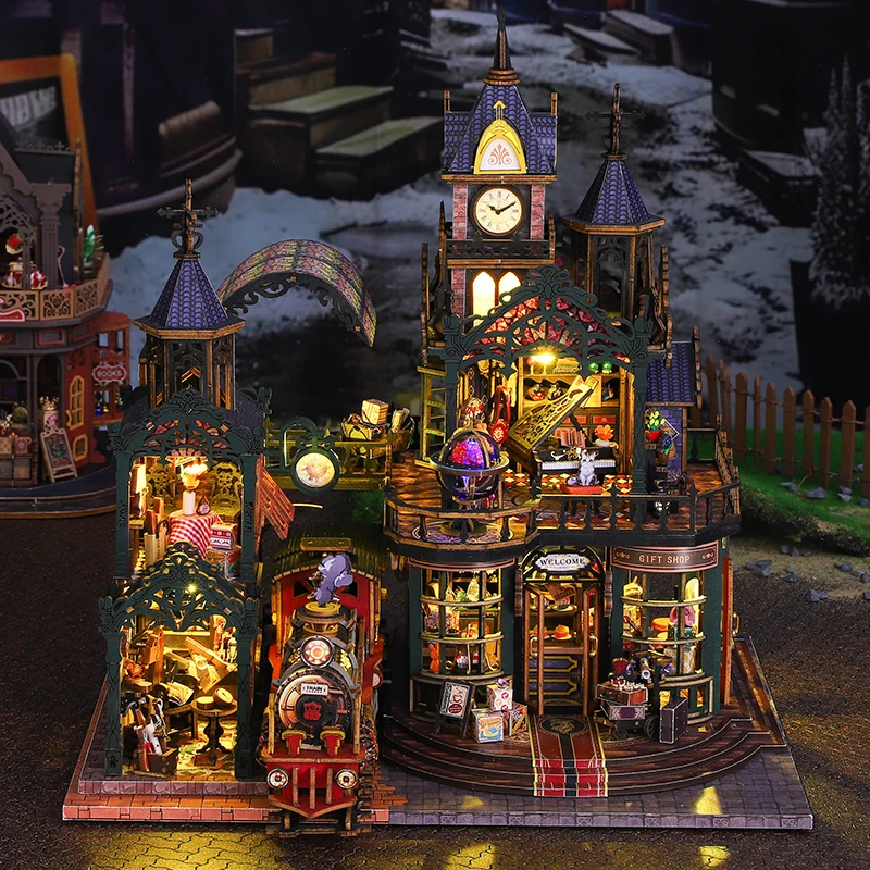 Kits de construction miniatures en bois, bricolage, voies ferrées, maisons de poupée ville sécurisées avec meubles, maisons magiques pour amis, cadeaux