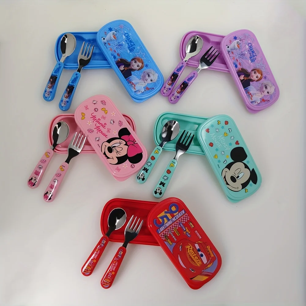 1pc Cartoons Mickey Mouse Frozen Lightning McQueen Small cutlery box set Fork Spoon Cute family dinner gift Kitchen cutlery