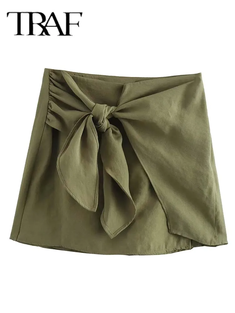 TRAF Knot Mini Skirt Shorts Woman Ruched High Waist Short Skirts For Women 2024 New Chic And Streetwear Woman Summer Skorts