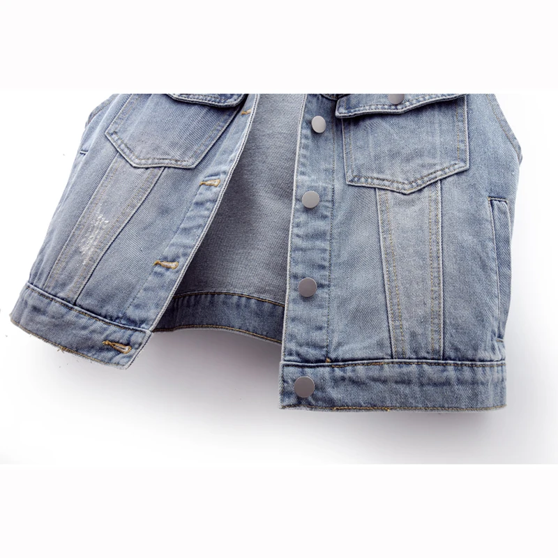 2025 Summer New Beaded Diamond Frayed Light Blue Slim Short Denim Vest Women Fashion Lapel Sleeveless Cowboy Waistcoat Female