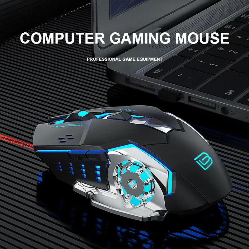 Mouse com fio ergonômico, 6 botões programáveis e 7 cores, retroiluminação rgb, 4 níveis dpi, abs, para laptop e pc