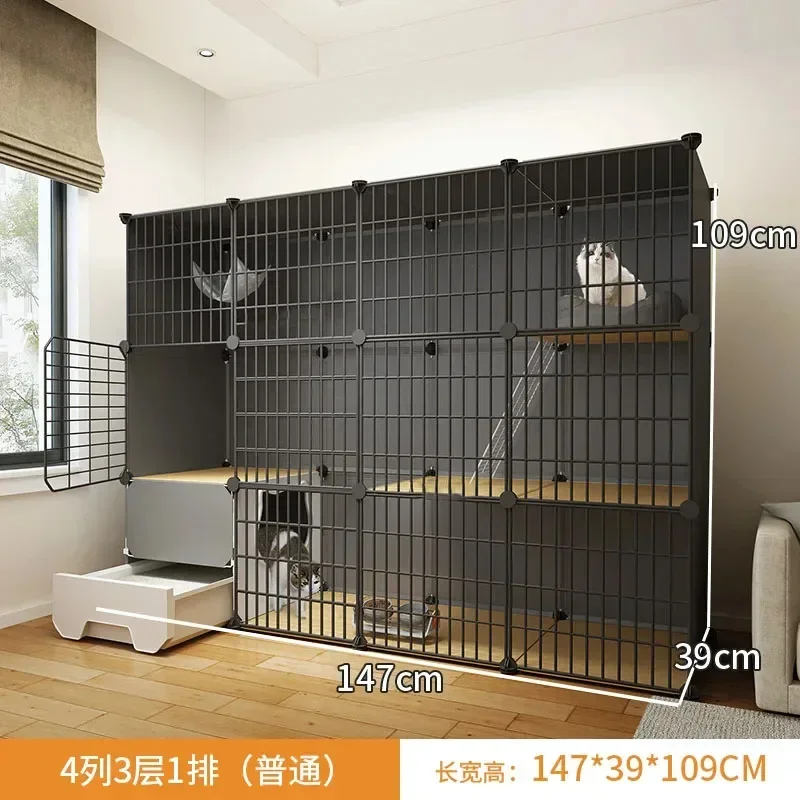 # modern Iron mesh Cat Cages multi-layer space Cat Villa with Litter box Toilet pet Cage for Cats Indoor Cat house Dog Cage