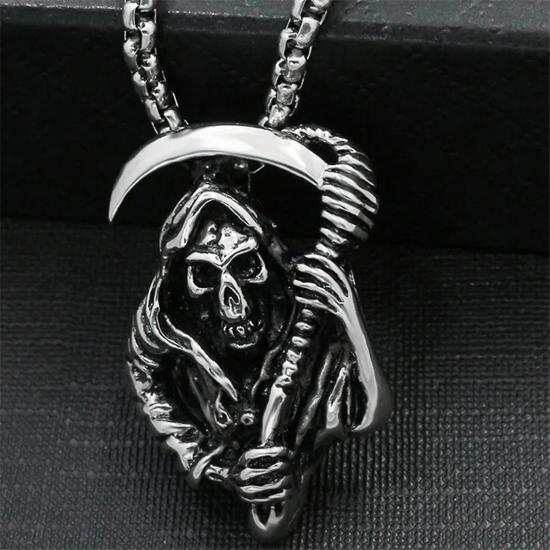 Collier gothique avec pendentif tête de mort pour hommes, en acier inoxydable, Punk Biker, longue chaîne, bijoux Hip Hop