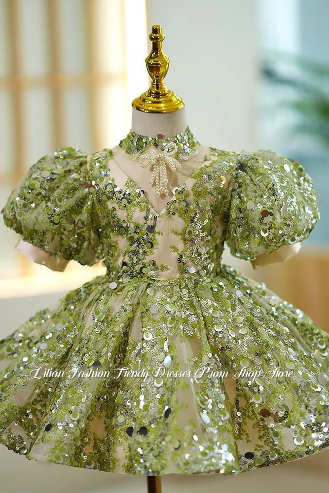 Custom Green Embroidered Flower Girl Dresses Formal Event Ball Gowns Children's Birthday Party Dresses Children's Floral Dresses