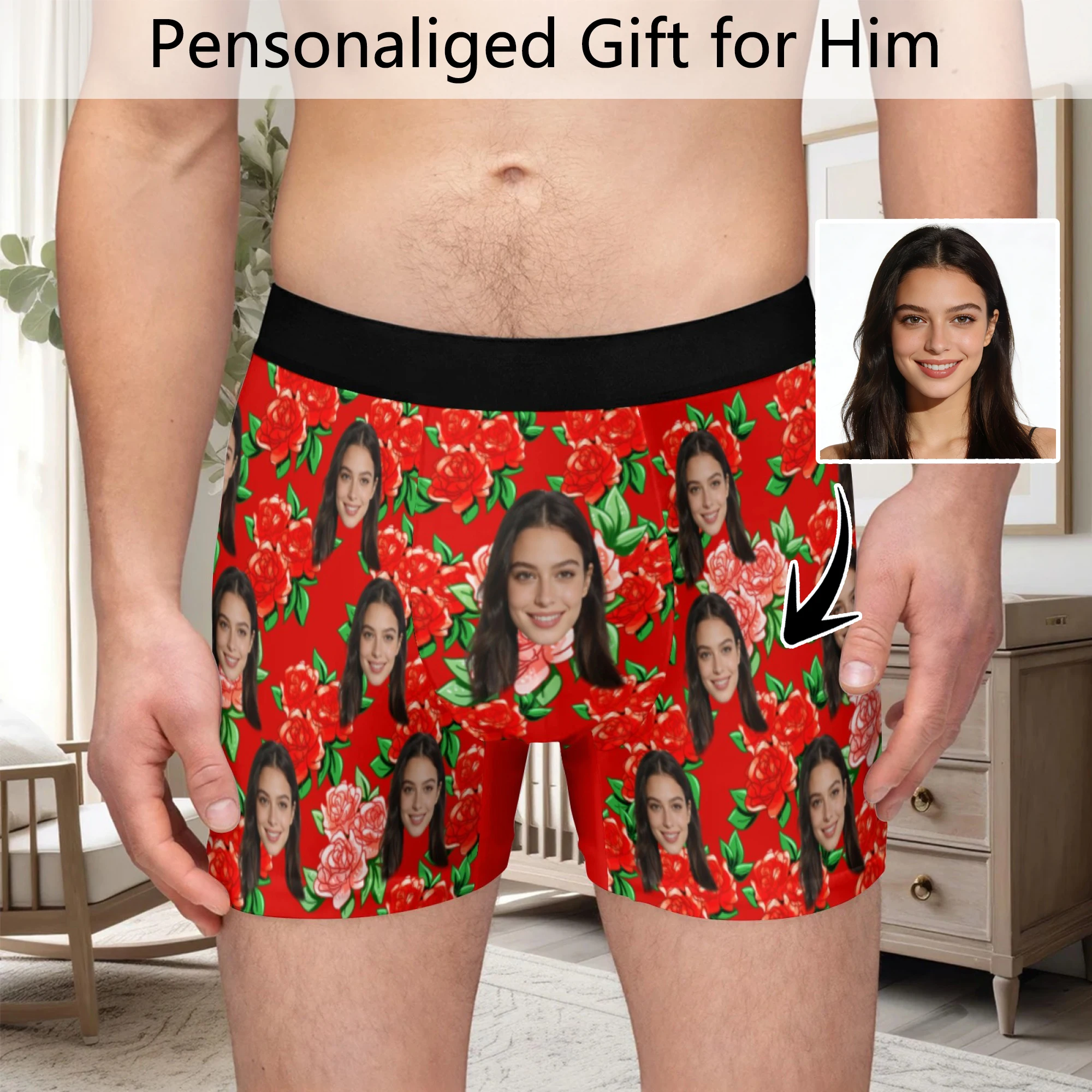 

Personalized facial photos customized underwear flat cornered men's Valentine's Day gift for husband anniversary gift for fath