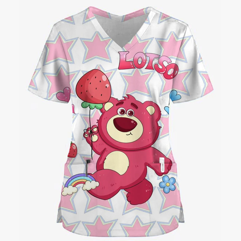 Scrubs Tops Disney Lotso Pattern Pharmacy Dentistry Pet Doctor Hospital Clothes Nursing Uniforms Medical Surgical Uniform Scrub