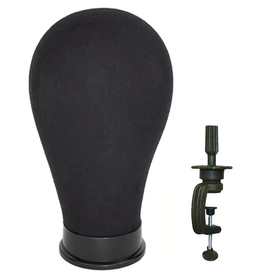 22 Inch black Mannequin Head With Stand Canvas Head Wig Model With Mount Hole For DlY Wig Making