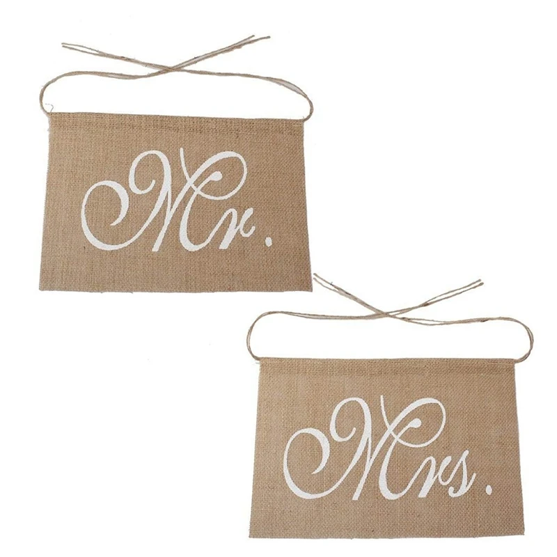 Mr & Mrs Burlap Chair Banner Set Chair Sign Garland Rustic Wedding Photo Background Backdrop Party Chair Decoration