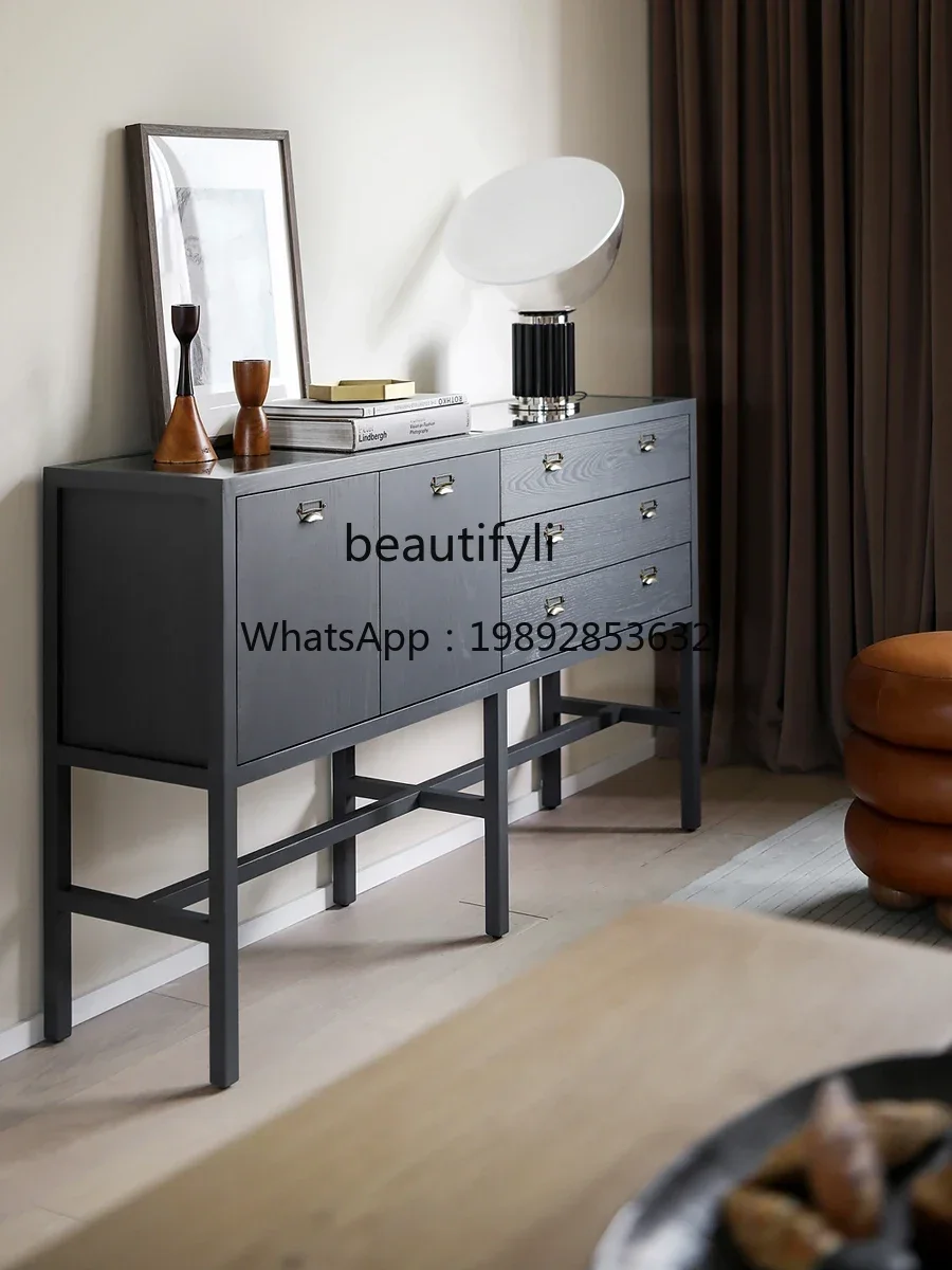 FF Modern Minimalist Nordic Style Designer Model Three-Drawer Double Door Side Cabinet Black Cabinet Living Room