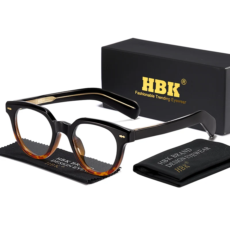 HBK Fashion Round Men Eyeglass Frames Fashion High-Quality Tr-90 Frame Acetate Core Insert Leg Women Anti Blue Light Glasses