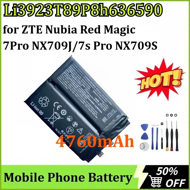 4760mAh Li3923T89P8h636590 Mobile Phone Battery for ZTE Nubia Red Magic 7Pro NX709J / RedMagic 7s Pro NX709S Batteries + Tools