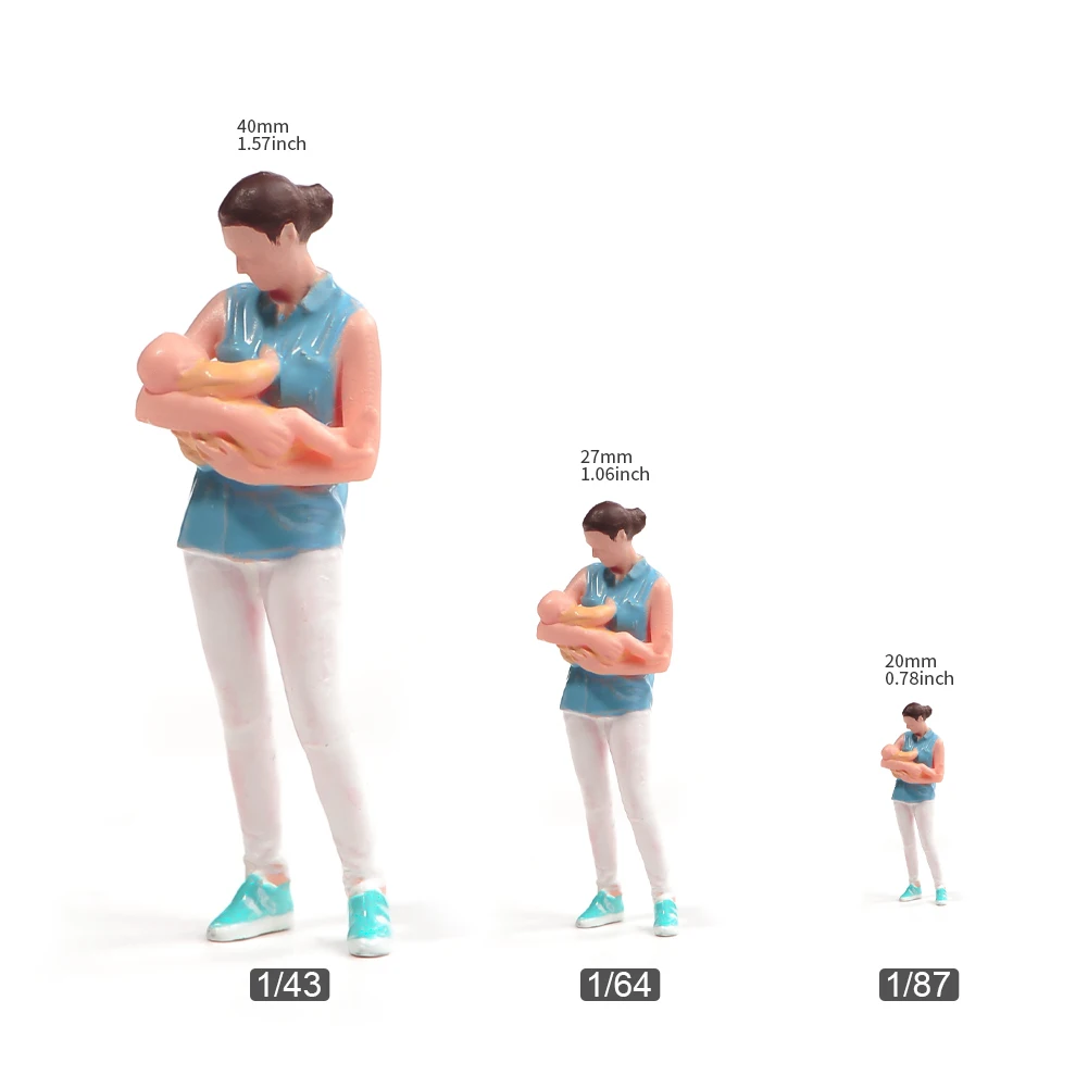 Bemalte Miniaturen Modell 1/43 1/64 1/87 Eine große Mutter hält ihr Kind in ihren Armen Unbemalte Figur Modell Spielzeug Ansicht Dekoration