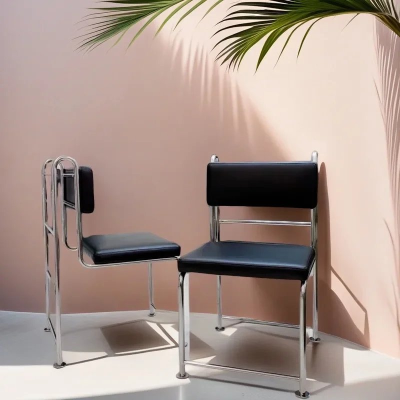 Polished Metal Frame Upholstered Dining Chair Straight Back Minimalist Side Chair For Cafe Restaurant Home