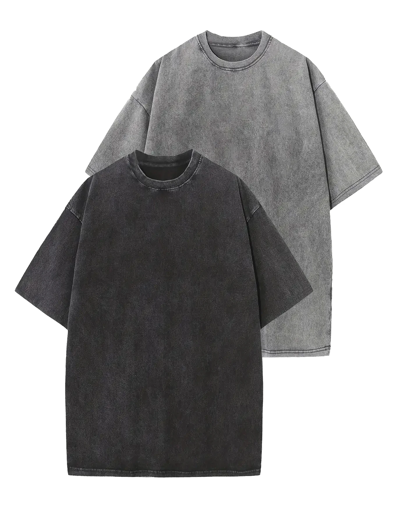 

2 men's retro washed pure cotton round neck T-shirts summer casual solid color tops suitable for home and outdoor wear