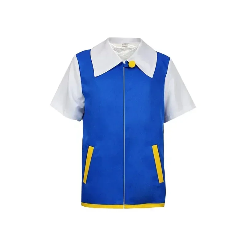 Disfraz de Cosplay de Ash Ketchum para Hombre, Chico y Adulto, para Halloween, Mujer, Disfraz de Fiesta, Chaqueta Azul, Gorra y Guantes