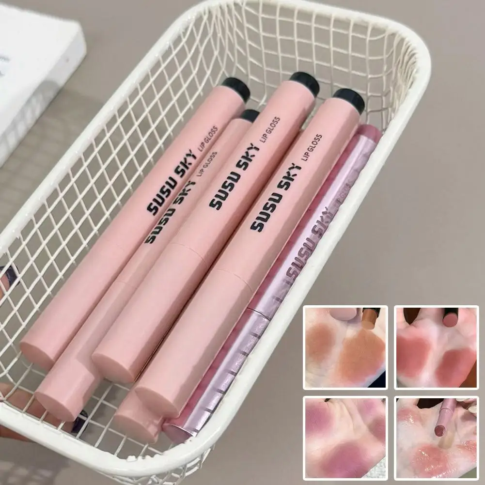 Pearlescent Pink Glitter Solid Lip Gloss Moisturizing Crystal Lip Water-gloss Nourishing Glass Pen Mirror Lipstick Makeup T W2O1