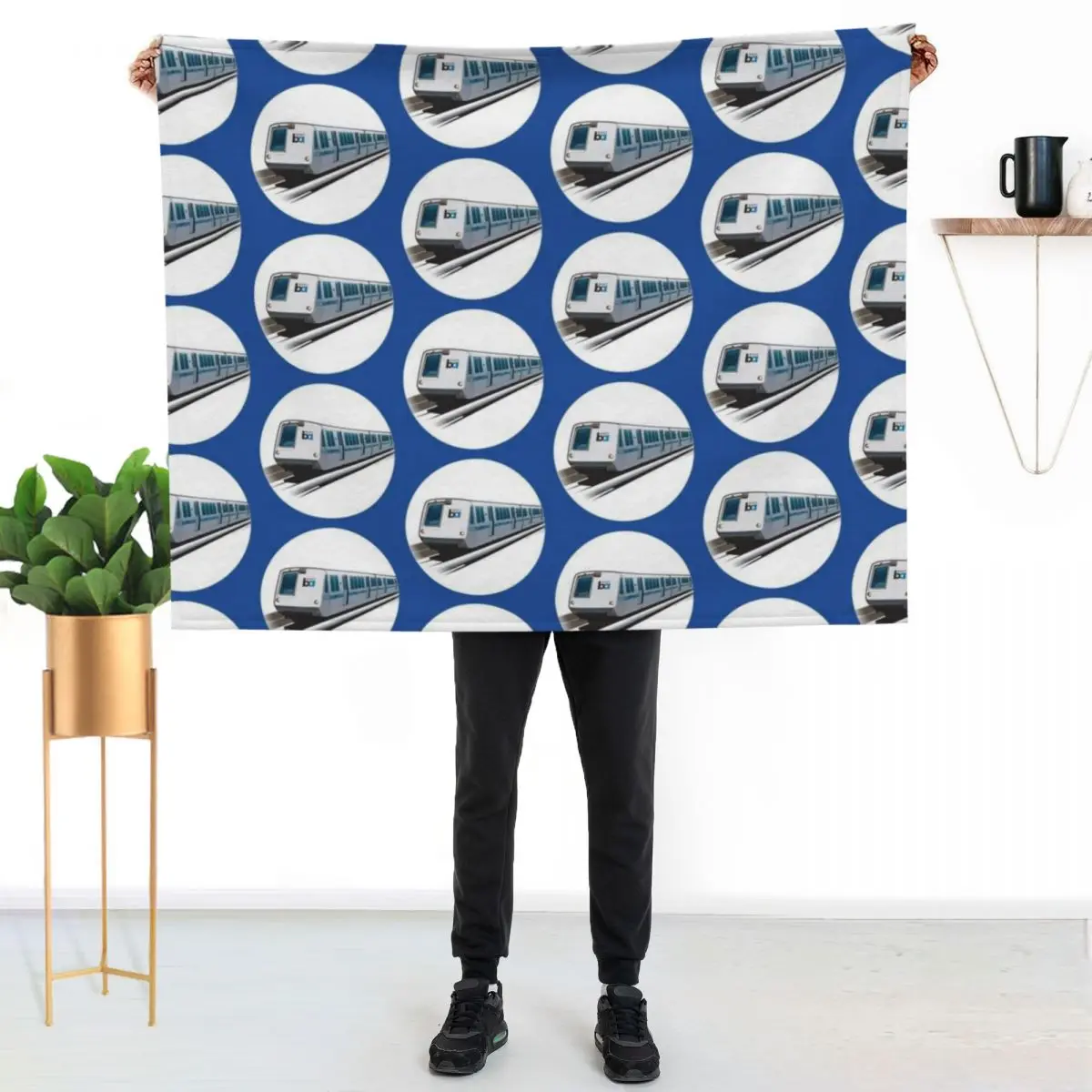 Illustration of a BART Train (Bay Are Rapid Transit) Throw Blanket Luxury Plaid on the sofa Travel Thins Blankets