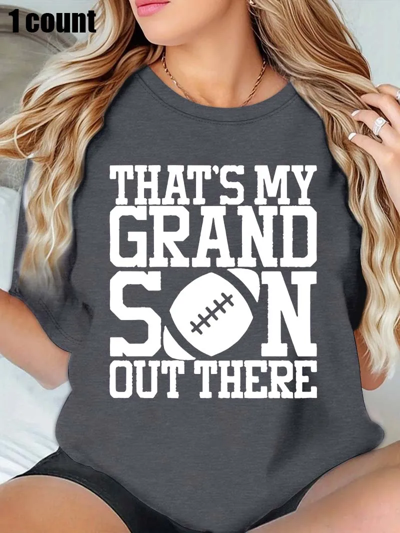 プラスサイズ ホワイト ラウンドネック Tシャツ サッカー - 孫 - テーマプリント: スポーツ - 自慢と家族 - 愛する