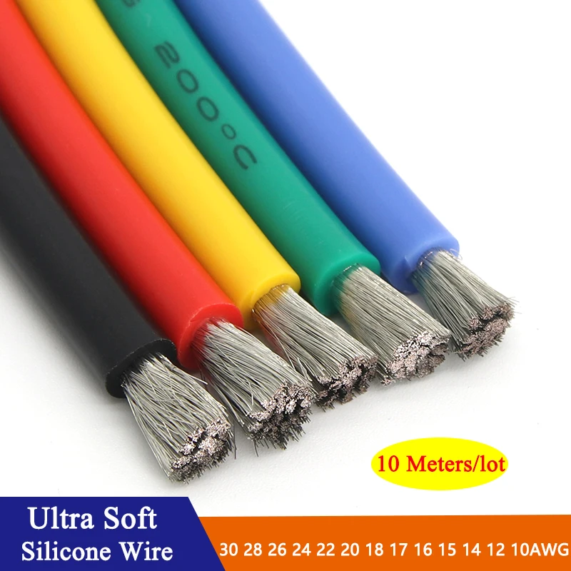 10M Soft Silicone Cable 30 28 26 24 22 20 18 17 16 15 14 12 10AWG Car Battery Automotive Wiring Heat-resistant Electrical Wires