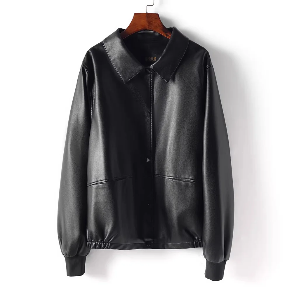 Nouvelle veste en cuir fendu pour femme, printemps-automne, col rabattu, manches longues, coupe ample, décontractée, courte, pour le quotidien