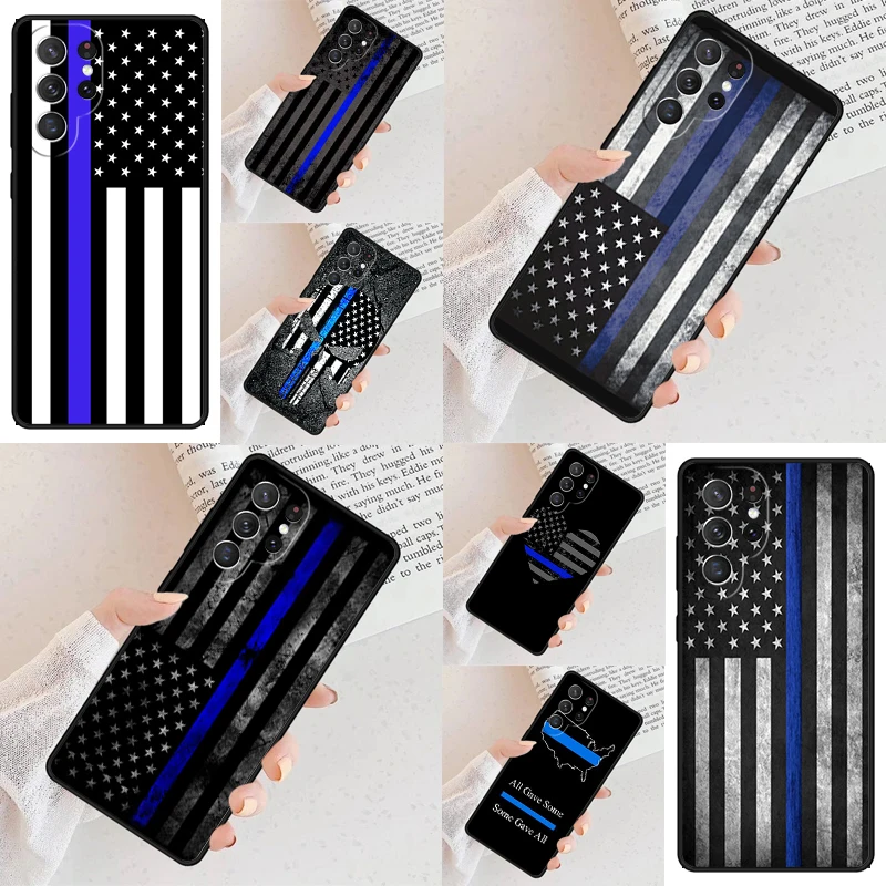 THIN BLUE LINE Cell Phone Case for Samsung Galaxy S26 Ultra S25 S24 S23 S22 S21 S20 Note10 Cover