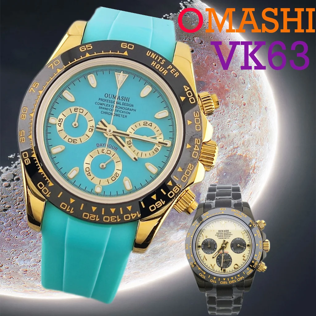 Business 39 mm Quarzuhren Herren Chronograph Saphirglas VK63 Uhrwerk Arabisches Leuchtzifferblatt Edelstahl Herrenuhr