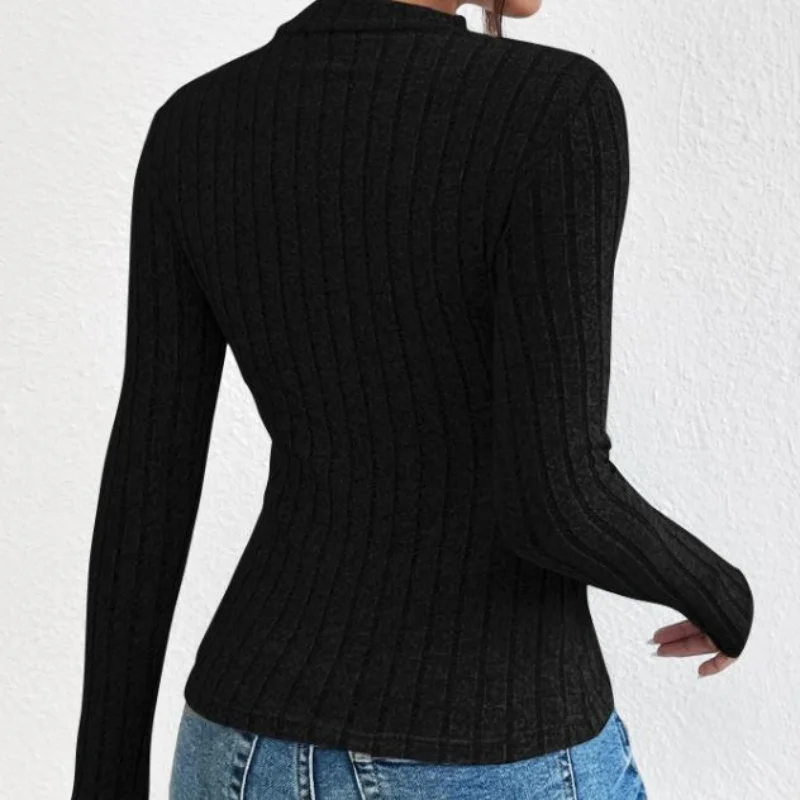 2023 Autumn New Advanced Personalized Neck U-Neck Long Sleeve Slim Popular Versatile Simple Solid Color Knitted Female Sweater