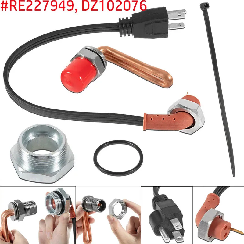 Engine Coolant Heater Kit Engine Block Heater Kit with Power Cord for John Deere Tractors, Replaces for RE227949, DZ102076