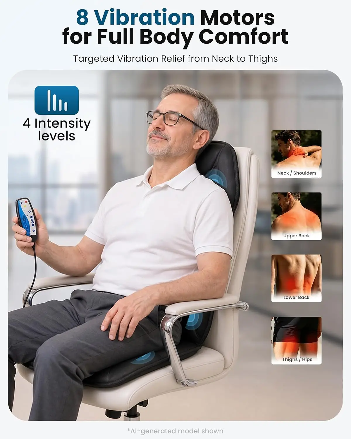 Heated Vibrating Back Massage Seat Pad Eight Motors
