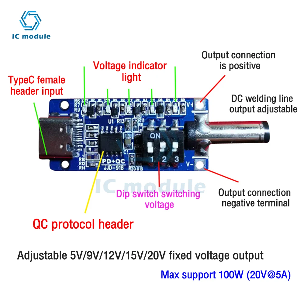 PD3.1 decoy pd2.0 3.0 fast charge trigger transfer charging notebook 12/20/28V power aging test board  Type-C