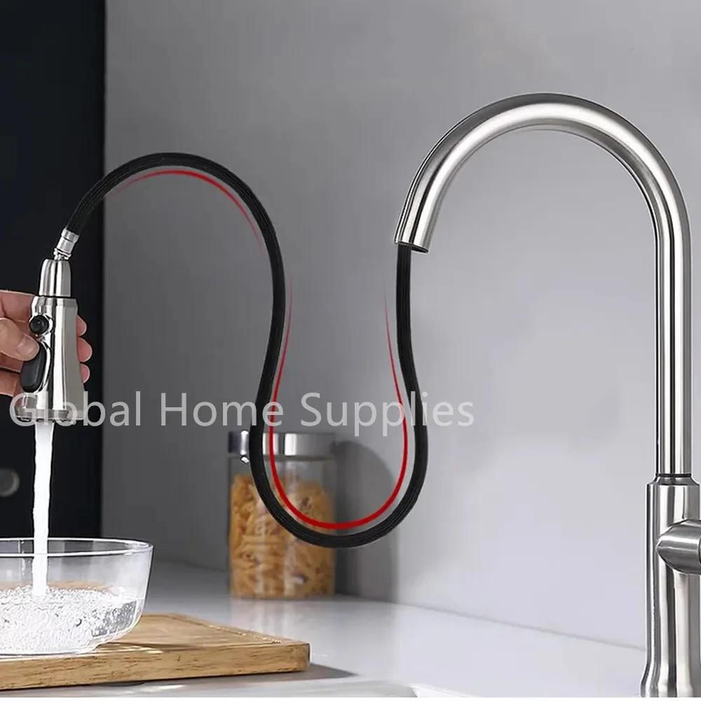 Universal G1/2 Pull-out Typ Wasserhahn Düse Küche Waschbecken Dusche Düse Sprayer Silber Schwarz Wasser Sparen Belüfter Ersatz wasserhahn – Detail 13