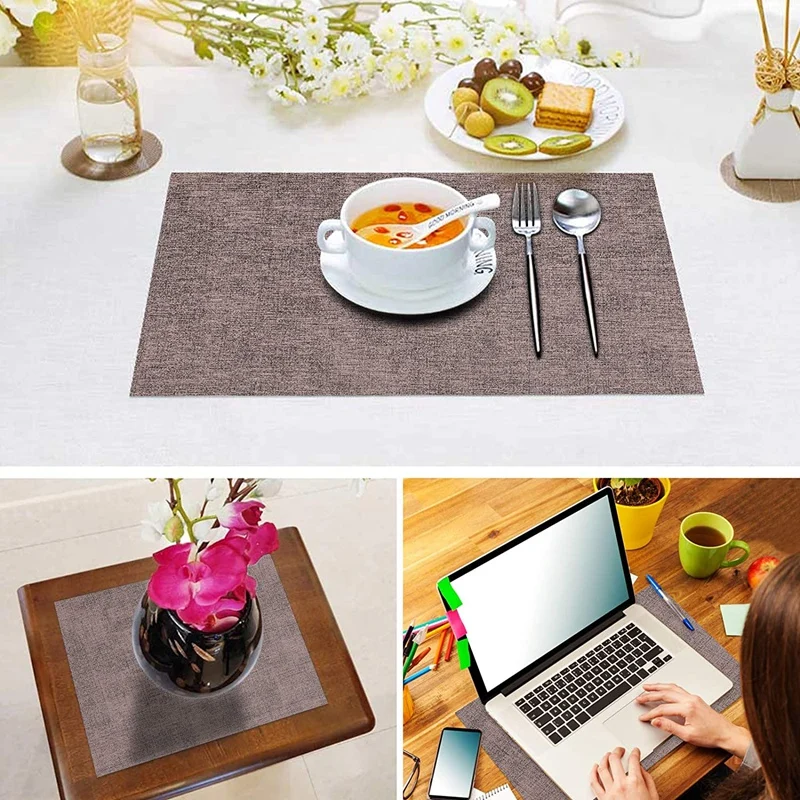 Faux Leather Heat Resistant Placemats For Dining Table Set Of 6, Waterproof Wipeable Washable PU Table Mats