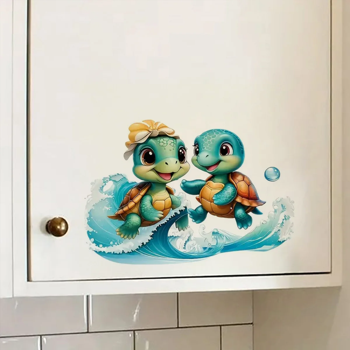 Turtles and Waves Stickers,Wall Toilet Decal Removable, Waterproof Vinyl Car Sticker for Bathroom Decor, Outdoor Indoor Use