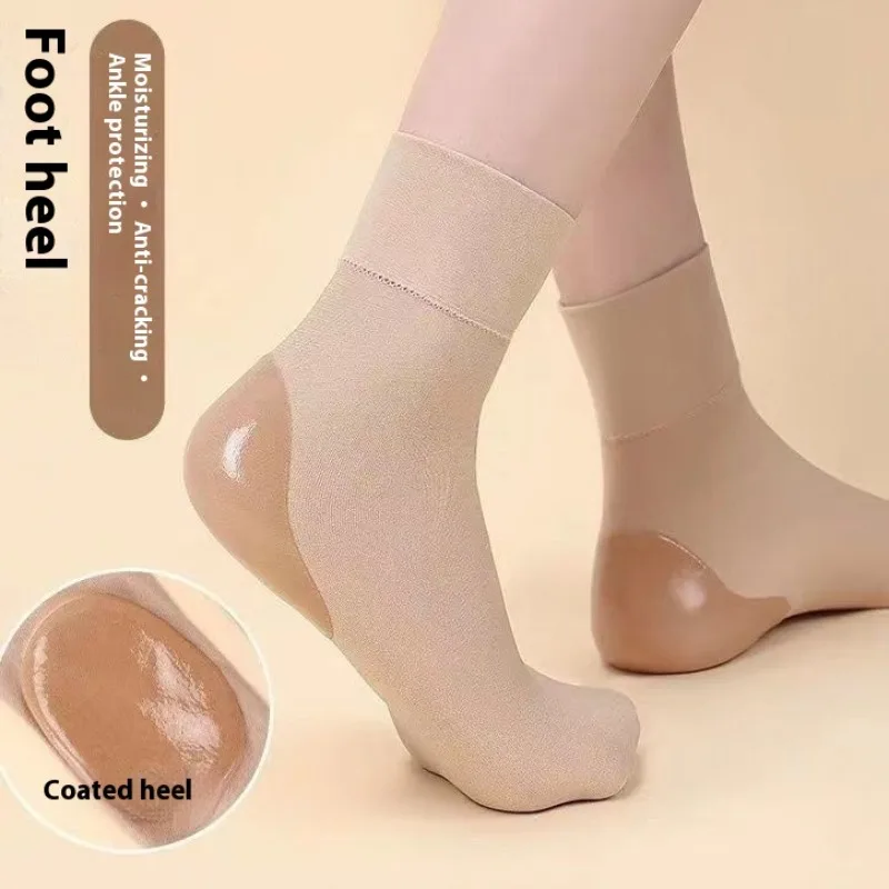 Силиконовые носки, увлажняющий слой для щиколотки, женские бархатные чулки на каблуке с защитой от трещин, ультратонкие дышащие увлажняющие мягкие носки для ухода за ногами